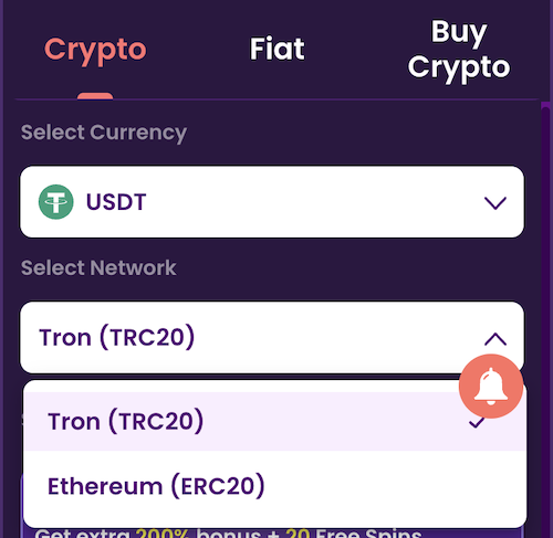 choosing the network for tether deposits