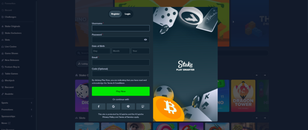 Account creation for this stake casino review
