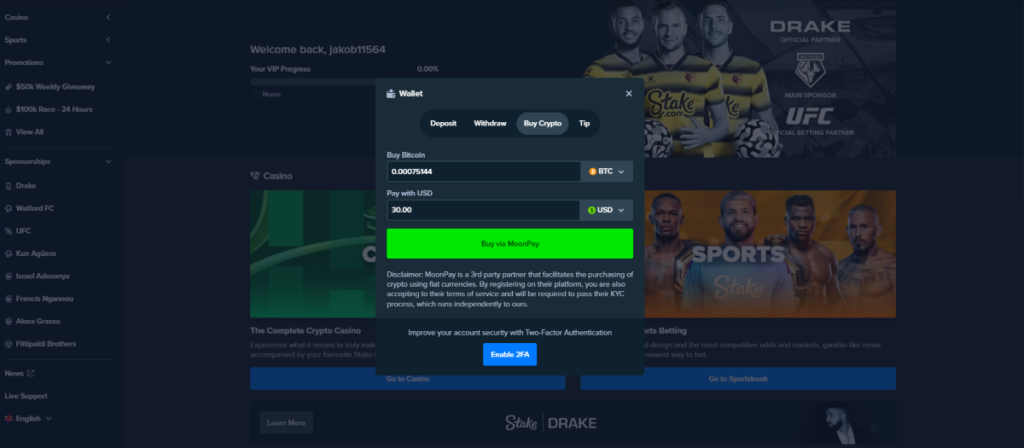 stake casino deposit process