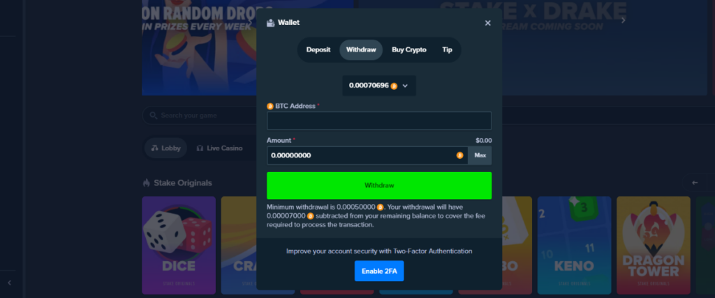 withdrawal process at stake casino