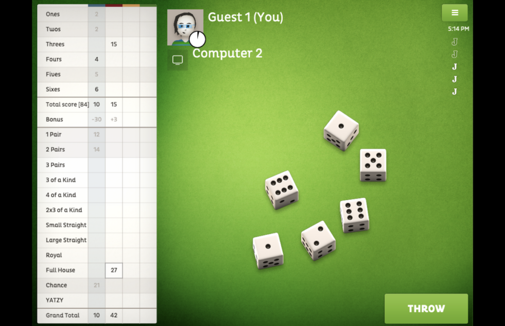 yatzy dice game