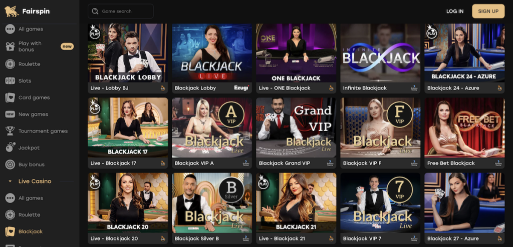 fairspin live dealer blackjack