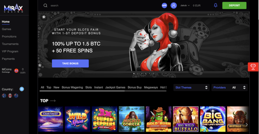 Mirax casino home page