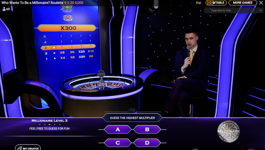roulette live casino game show millionaire