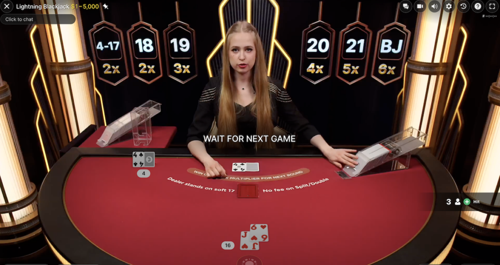 lightning blackjack live dealer game