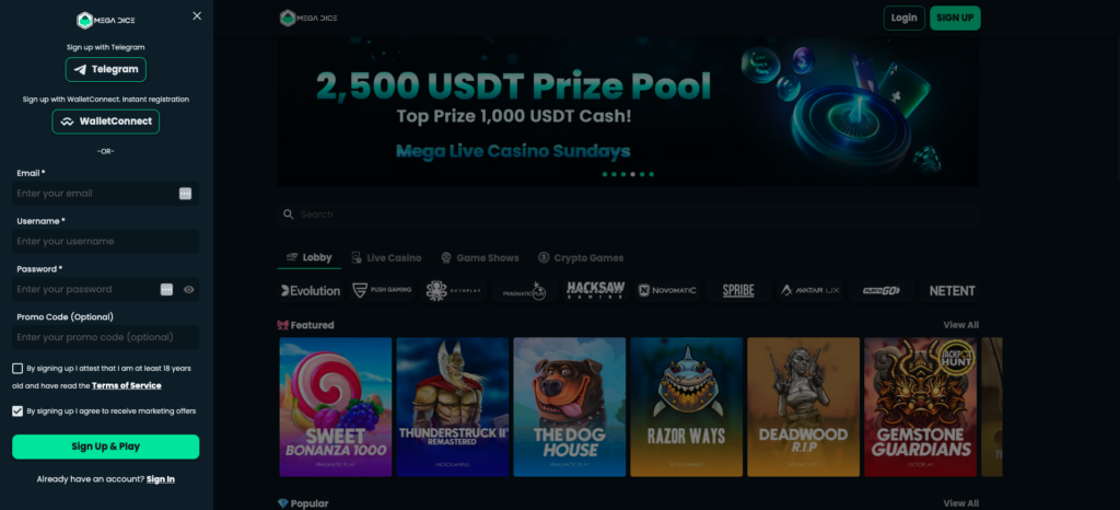 MegaDice Signup