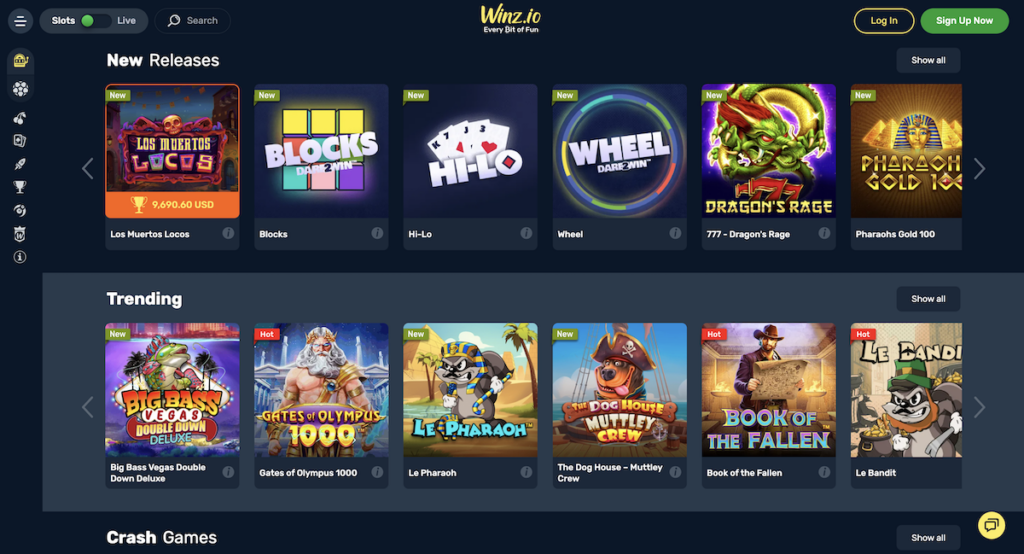 slots och games at winz.io casino