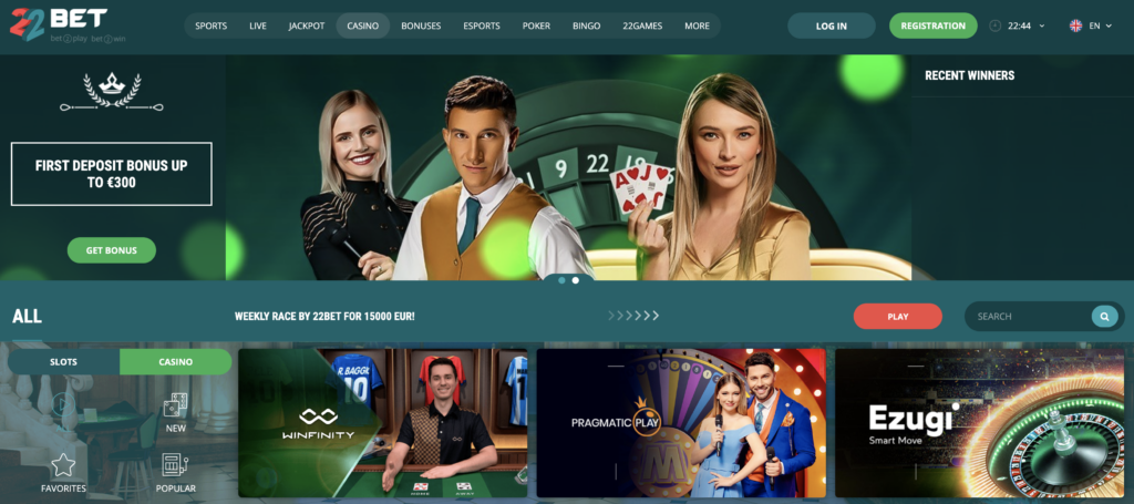 22Bet casino lobby