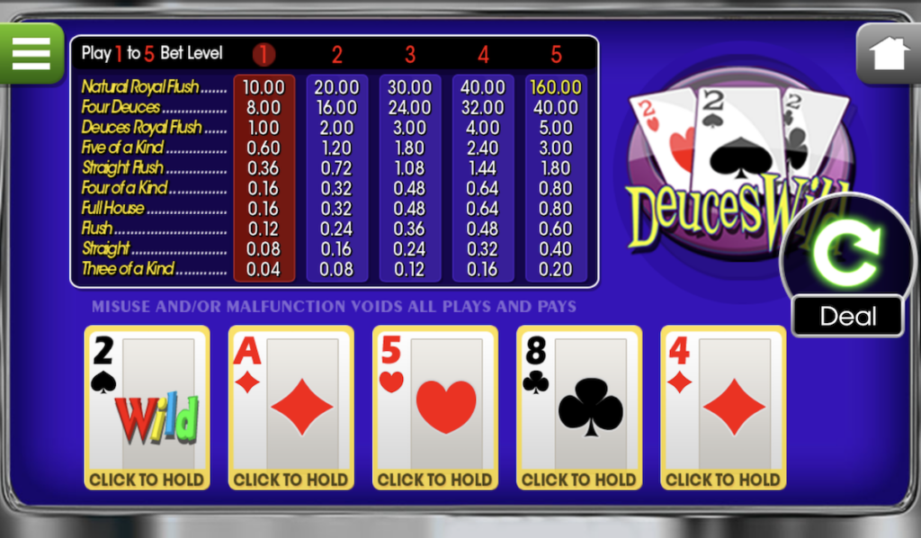 Deuces Wild Video Poker game