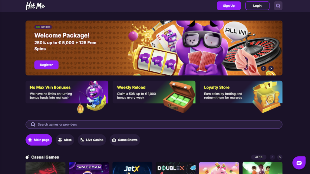 main lobby for hit me casino