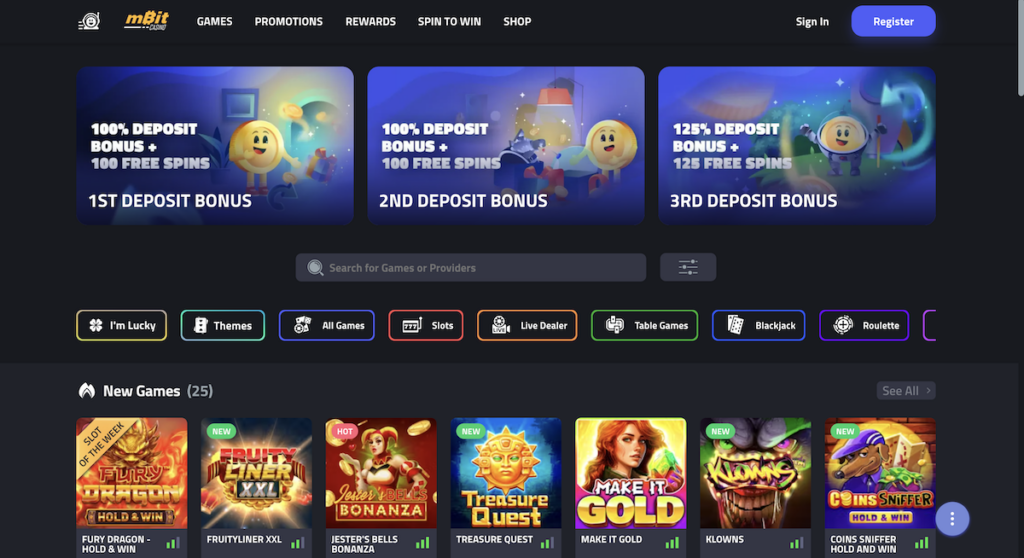 mbit casino review main lobby